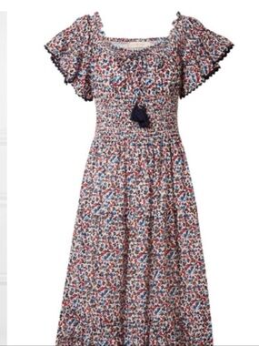 Tory Burch Wildflower Floral Smocked Midi Dress Size Small